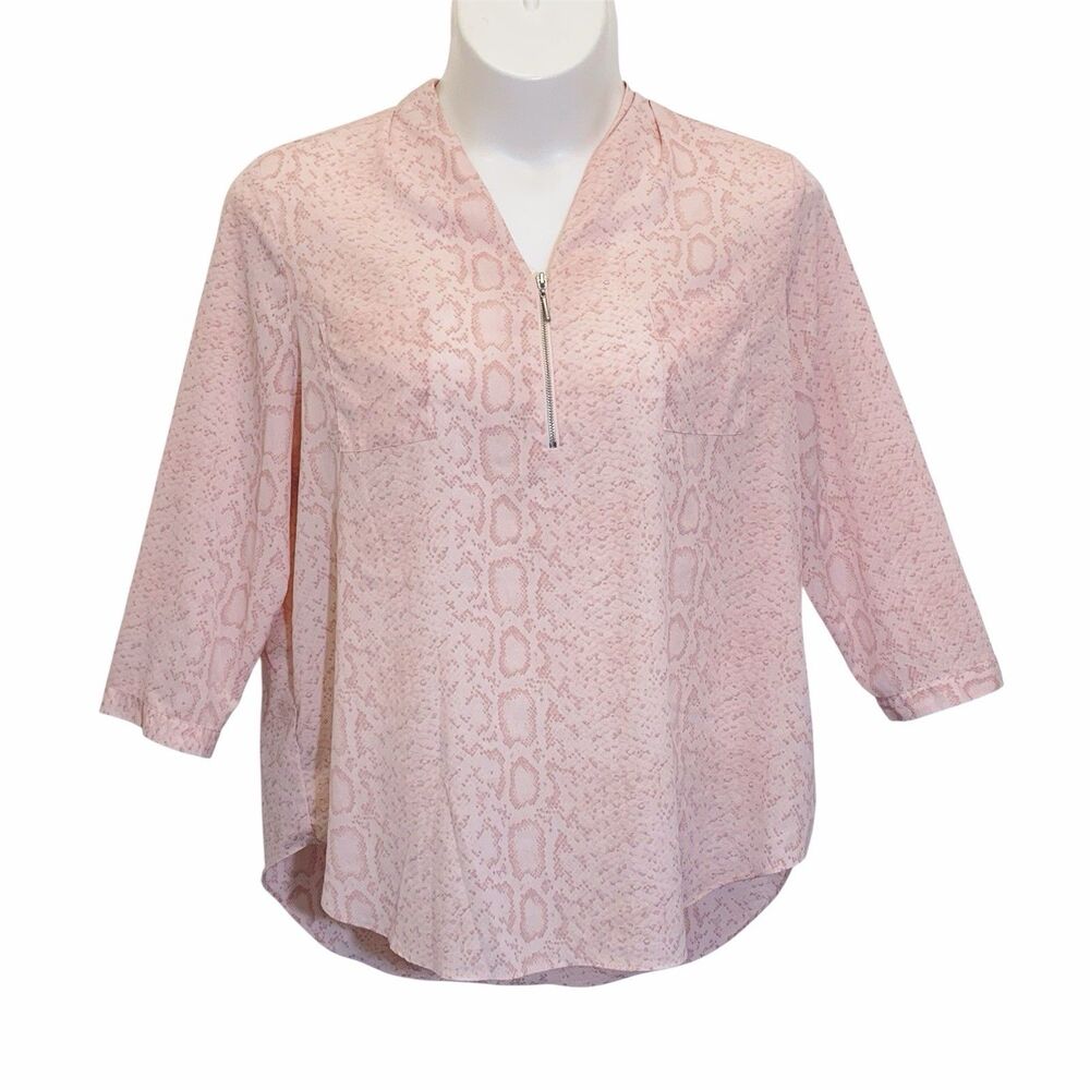 Jaclyn Smith Tunic Top Womens Sz XXL Pink Snake Print 1/4 Zip 3/4 Sleeve Blouse